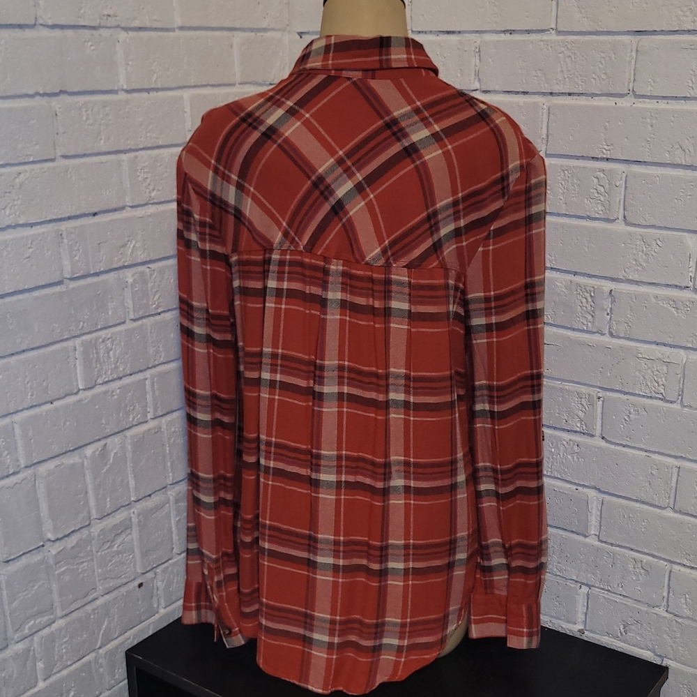 Red Plaid Flannel Shirt by No Boundaries - Size M (7-9) - Picture 2 of 5